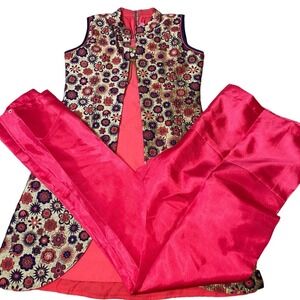 Shakti Indian Embroidered dress with pants Textured  pink/gold SZ 32